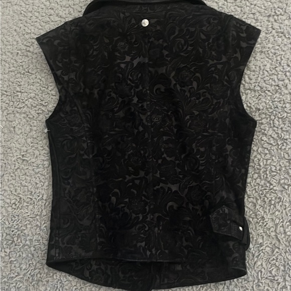 Diesel Black Tooled Leather Motorcycle Vest XS/S New - Picture 4 of 8